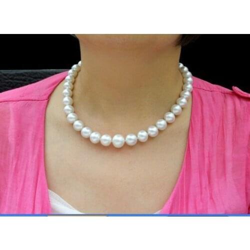 Huge 18"10-11mm Natural South Sea genuine white round nuclear pearl necklace