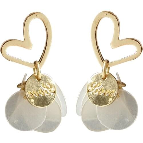 Wholesale S925 Silvery Needle Heart-shape Shell Ear Stud Beautiful Simple Cool Tassel Hollow Earrings Female Wholesale