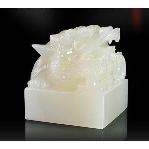 Natural white jade seal decoration home decoration crafts lucky living room office