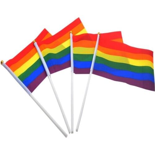 Rainbow Gay Pride Stick Flag 21*14CM Creative Hand Mini Flag Portable Waving Home Party Decor LX1489