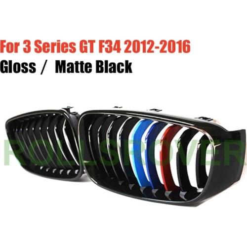 ROLLSROVER Black ABS Front Bumper Grille Grill For 3 Series GT F34 2012-2016 3 Colors Single Slat Car Styling