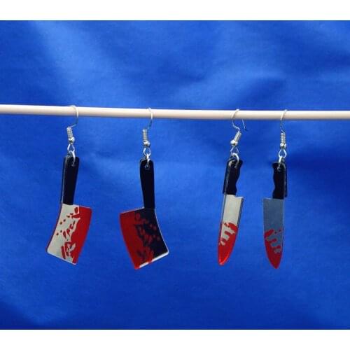 Yungqi Halloween Harajuku Killer Broadsword Earrings for Women Punk Girl Acrylic Bloody Knife Arcylic Drop Earrings Accessories