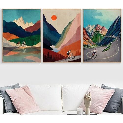 Nordic Fashion Bike Scenic Travel Painting Canvas Posters Living Room Scandinavian Wall Art Modular Bicycle Picture Home Decor
