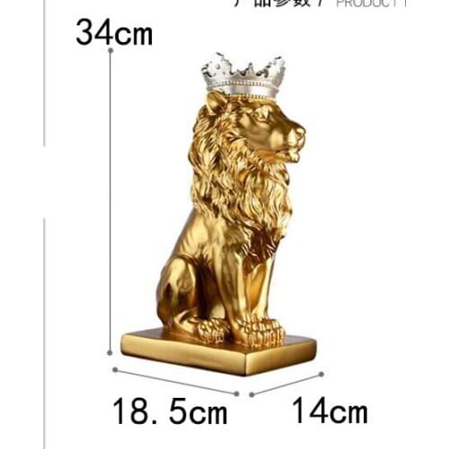 NEW GOLD CROWN LION STATUE HANDICRAFT DECORATIONS CHRISTMAS DECORATIONS FOR HOME SCULPTURE ESCULTURA HOME DECORATION ACCESSORIES