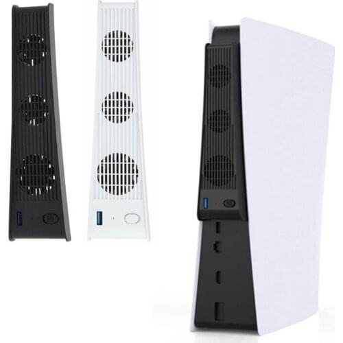 For PS5 Vertical Stand with Cooling Fan USB Controller Charger Game Console Charging Station Fan Cooler X37A