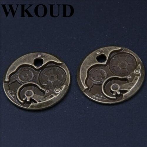 WKOUD 10pcs Round Wheel Gear Connectors Charms Steampunk DIY Metal Bracelet Necklace Jewelry Pendant Findings