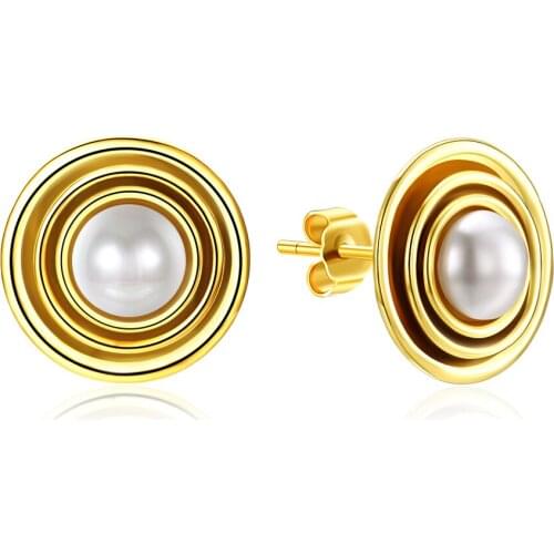 ZEMIOR 925 Sterling Silver Round Stud Earrings Gold Color Pearl Earrings For Women Anniversary Party Forever Fashion Jewelry