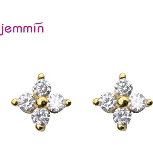 Korean Tiny Crystal Small Flower 925 Sterling Silver Stud Earrings For Women Piercing Ear Jewelry CZ Zircon 4MM 6MM 8MM