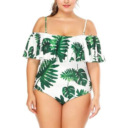 Plus Size Women One-Piece Swimsuit Floral Swimwear Push Up Monokini Off Shoulder Swimming Suit Beachwear Bathing Suit