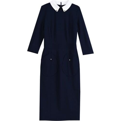 Spring Fall New Style Elegant Pastel Splicing Vestidos Formal High Slim Waist A-line Plus Size Office Ladies Dress Women