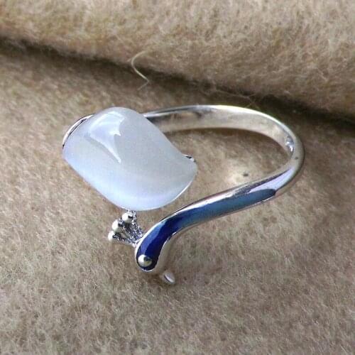 FNJ 925 Silver Peacock Ring for Women Jewelry 100% Original Pure S925 Silver Sterling Ring Red Zircon Rose Corundum White Opal