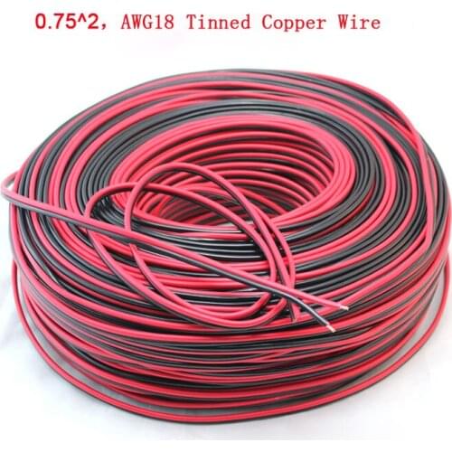 0.75^2,18AWG Tinned copper red black 2pin wire, Electronic product , LED Car modification wire, about 30 meters