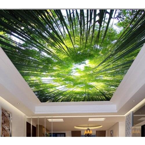 Customize 3D ceiling tiles fresh bamboo sky ceiling wallpaper 3d stereoscopic ceiling non-woven hd 3d ceiling