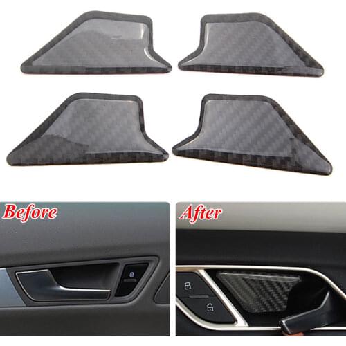 4pcs/set Soft Carbon Fiber Interior Door Handle Bowl Sticker Trim For Audi Q3 A3 2013 2014 2015 2016 Accessories Car Styling