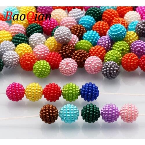 50pcs Multicolor Bayberry Shape Acrylic Round Spacer Beads For Jewelry Making Charm Bracelet Necklace DIY Beadwork 10mm