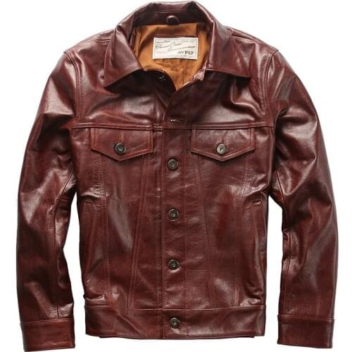 A1813 Read Description! Asian Size Genuine Cow Skin Mens Cowhide Casual Vintage Leather Jacket