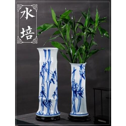 Jingdezheng Hand paint Bamboo Floor Vase Large Flower Floor Vase Antiques Home Decorative Craft Large Wedding table vase