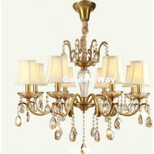 Free Shipping Modern Decoration Copper Antique Crystal Chandelier E14 LED AC Brass Crystal Lamp Lustre Suspension Chandelier