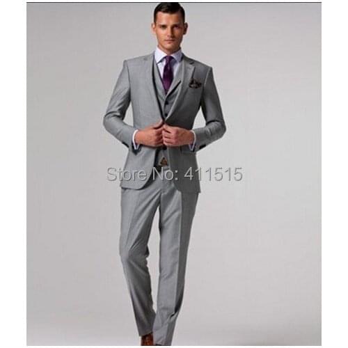 Free shipping high quality suit/Custom made Men Fashion Suit/mens grey suits/mens wedding suit(Jacket + pants +vest+Tie)