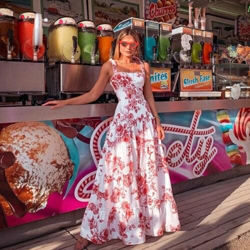 Large size Maxi Dresses For Women Summer 2021 Spaghetti Strap Sleeveless Print Fashion Dating Seaside Vacation Beach Long Dress