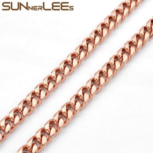 SUNNERLEES Fashion Jewelry Rose Gold Color Necklace 6mm Curb Cuban Chain For Mens Womens Gift C71 N