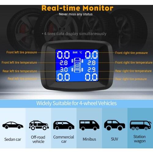 Vehemo 4PCS Sensor Tire Pressure Alarm Tire Pressure Monitoring Car Cigarette Lighter for Vehicles