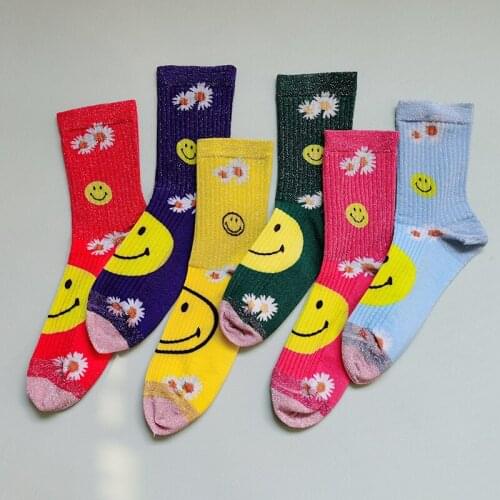 Fashion Daisy Women Socks Harajuku 3D Painted Flower Short Funny Socks Ankle Shiny Streetwear Calcetines Mujer