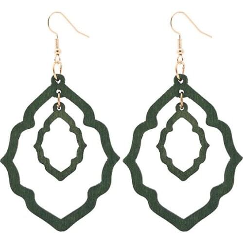 E7402 ZWPON Cutout Wood Morocco Drop Earrings 2020 New Layered Statement Wooden Earrings for Women Jewelry Wholesale