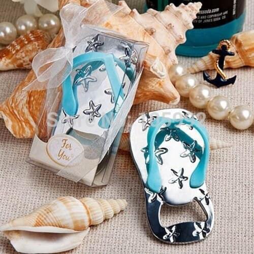 Flip flop wine bottle opener with starfish design 40PCS wedding favor guest gift blue Rope with PVC box Ribbon or rope