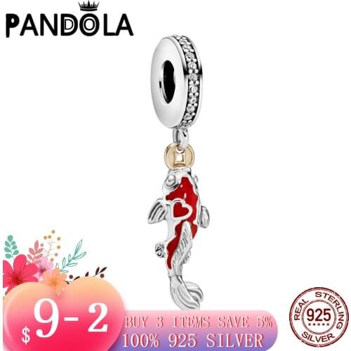 Hot 100% 925 Sterling SILVER charms Good Fortune Carp Fish Dangle Charm fit Original Pandora Bracelet silver 925 jewelry