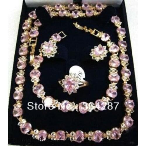 GP WOW! pink crystal necklace bracelet earring ring set