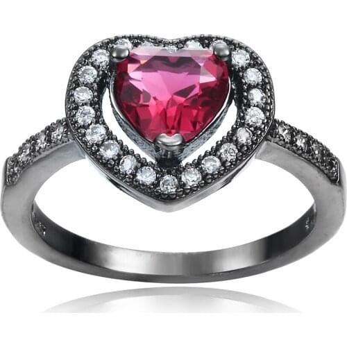 Hainon New Fashion Black Gold Color Sparkling Love Red Heart Zircon Rings for Women Jewelry Saint Valentines Day Gift Rings