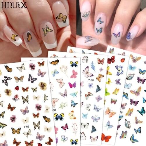 HNUIX 1sheet nail sticker butterfly flower water transfer decal sliders for Nail Art decoration tattoo manicure envelopes tools