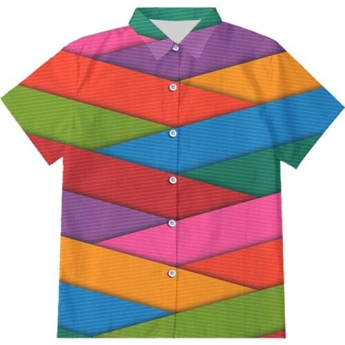 IFPD EU/US Size Colorful Tilt Stripes Harajuku Mens Casual Button Shirt Cool Print 3D Shirt Plus Size Short Sleeve Hiphop Shirt