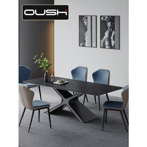 Italian light luxury dining table small apartment modern simple rectangular designer creative rock plate dining table chair