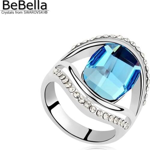 BeBella square stone ring for women party made with Austrian Crystals from Swarovski in 3 colors for girls Christmas gift
