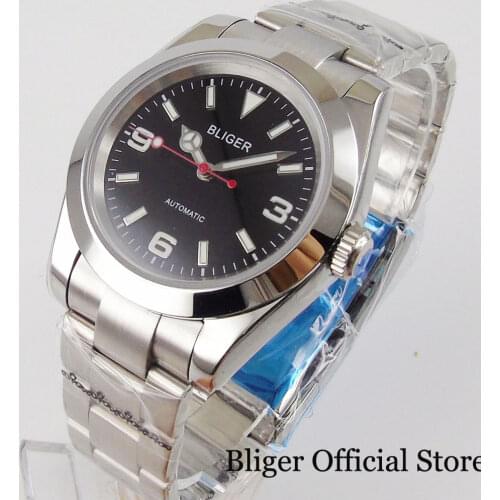BLIGER Red Second Hand Black Men Watch NH35 21 Jewels MIYOTA 8215 Movement Brushed Oyster Strap Polished Case