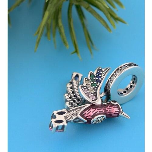 Colourful Hummingbird Pendant Charm For Original Charm Bracelet Necklace Jewelry Making Women 925 Sterling Silver Animal Beads