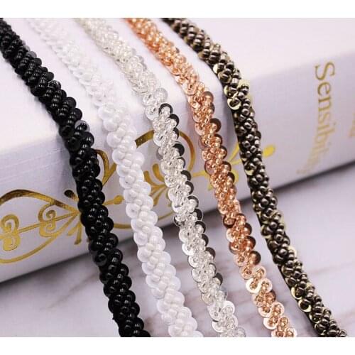 Sequins glass beads handmade stitch satin ribbon lace 8mm clothes collar bridal party dress decoration trimming tape DIY zakka