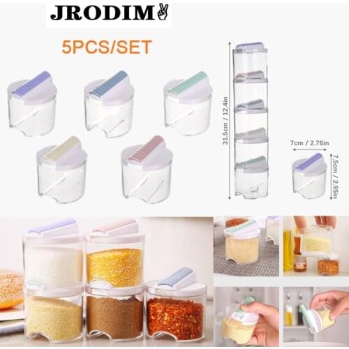 Kitchen Storage Jar 5pcs/set Transparent Spice Jar set Cruet Salt Pepper Cumin Powder Seasoning Storage Bottle pot Kitchen Acces
