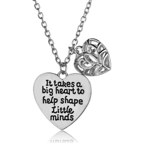 It Takes A Big Heart To Help Little Shape Minds New Pendant Necklace Stainless Steel Necklace Thanks Teacher Teachers Jewelry