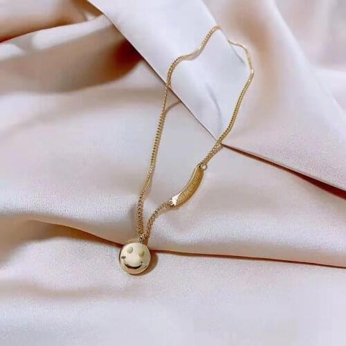 Trend Smiley Necklace For Girl Pendant Prom Accessories personality Round Link Chain Tassel Clavicle Chain Dainty Letter Jewelry