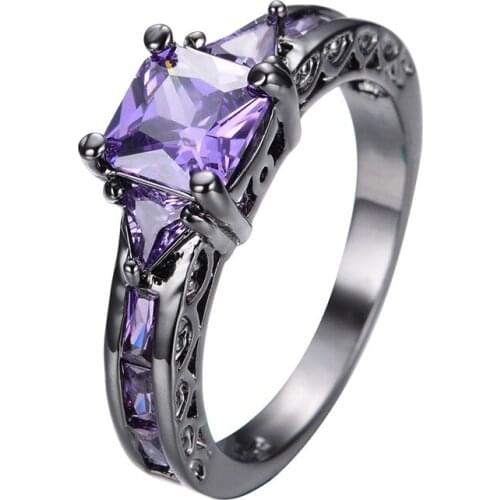 Fashion Square Purple Amestyst CZ Rings for Women Black Gold Plated Birthstone Ring Wedding Jewelry Fashion Accessory