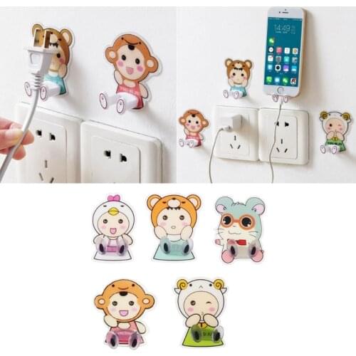 Cartoon Plug Holder Electrical Wire Organizer Storage Rack Wall Sticky Key Hook