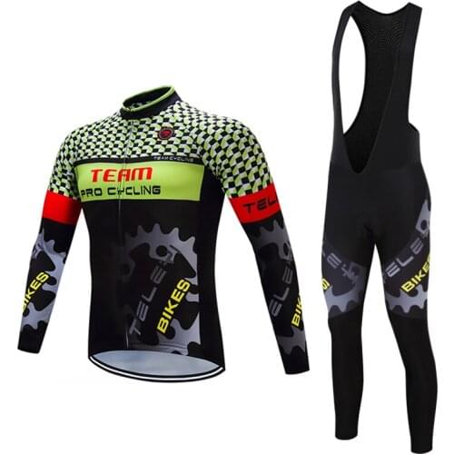 Mens Lycra Long Sleeve Cycling Jersey Set BIB Kit 2021 Pro Road Bike Clothing Team Suit Male Bicycle Clothes MTB Uniform Dress