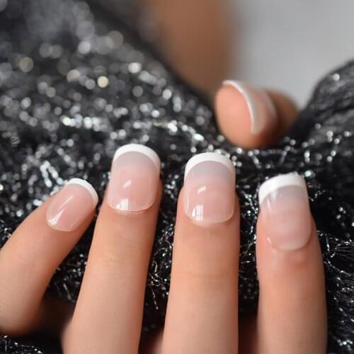 24pcs French Tip Fake Nails For Kid With Glue Tape Short Nude Healthy Press On Nails Teens Children False Nail Set Kit