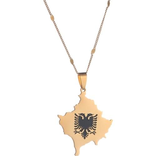 Kosovo Map Albania Eagle Pendant Necklace for Men Women Ethnic Map Jewelry