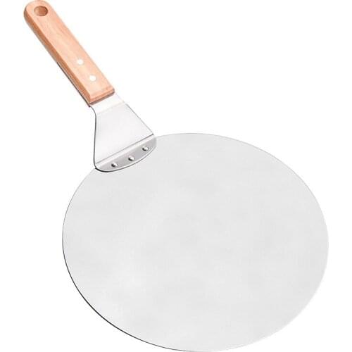 Pizza Peel Shovel With Wooden Handle Kitchen Round Stainless Steel Non-Stick Pizza Pastry Tool Accessories