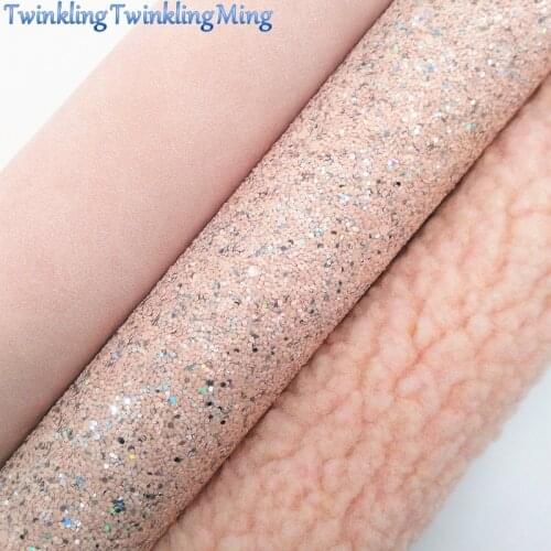 PINK Glitter Fabric, Glitter Suede Faux Leather Fabric, Synthetic Leather Sheet For Bows A4 Size 8"x11" Twinkling Ming XM114