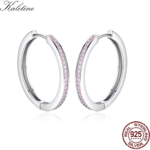 KALETINE Women 925 Silver Big Hoop Earrings Sterling 925 Silver Pink CZ Crystals Earrings for Girls Luxury Jewelry Gifts KLTE096